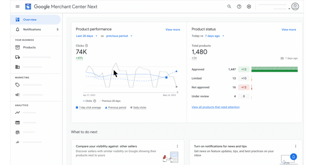 giao diện Google Merchant Center 2026