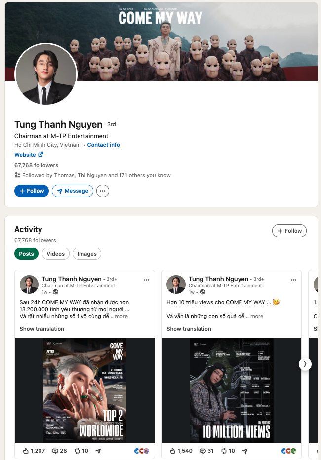 Nghệ sĩ trên LinkedIn: Từ người nổi tiếng đến đối tác kinh doanh