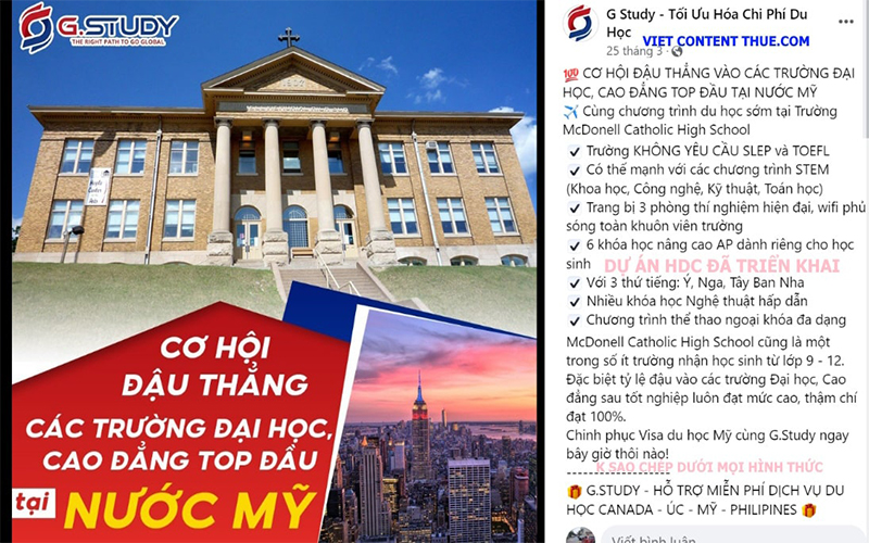 Mẫu quảng cáo về du học trường đại học.